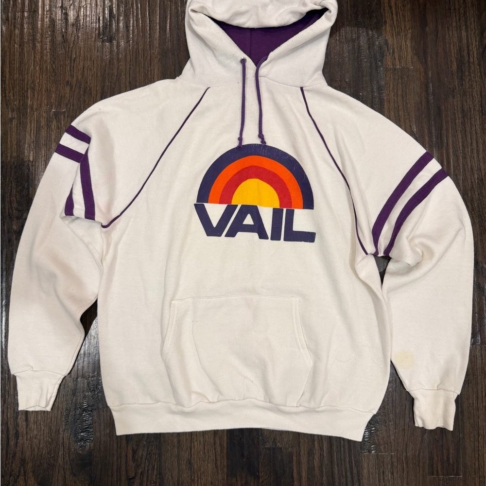 WOLF Cream Hoodie with Purple Hood and Drawstring